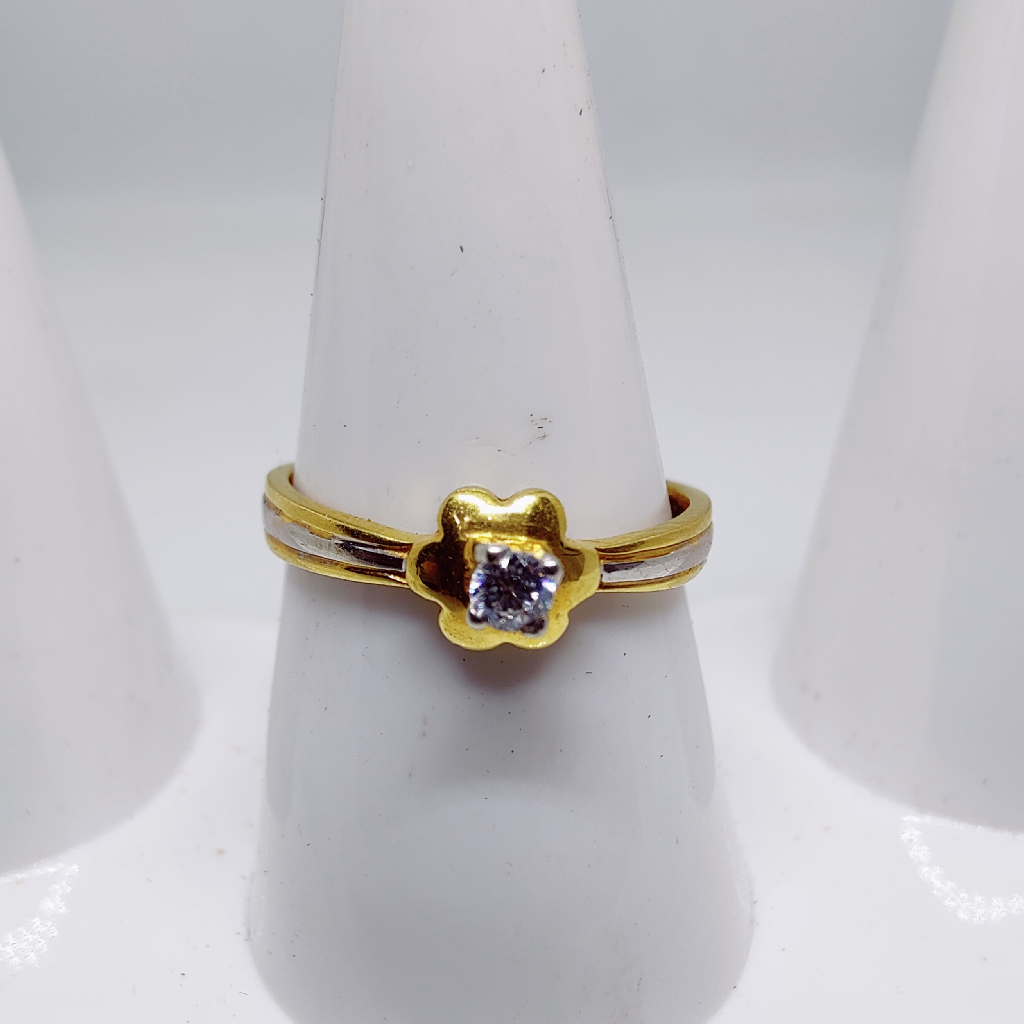 916 gold Floral Pattern single stone ladies ring