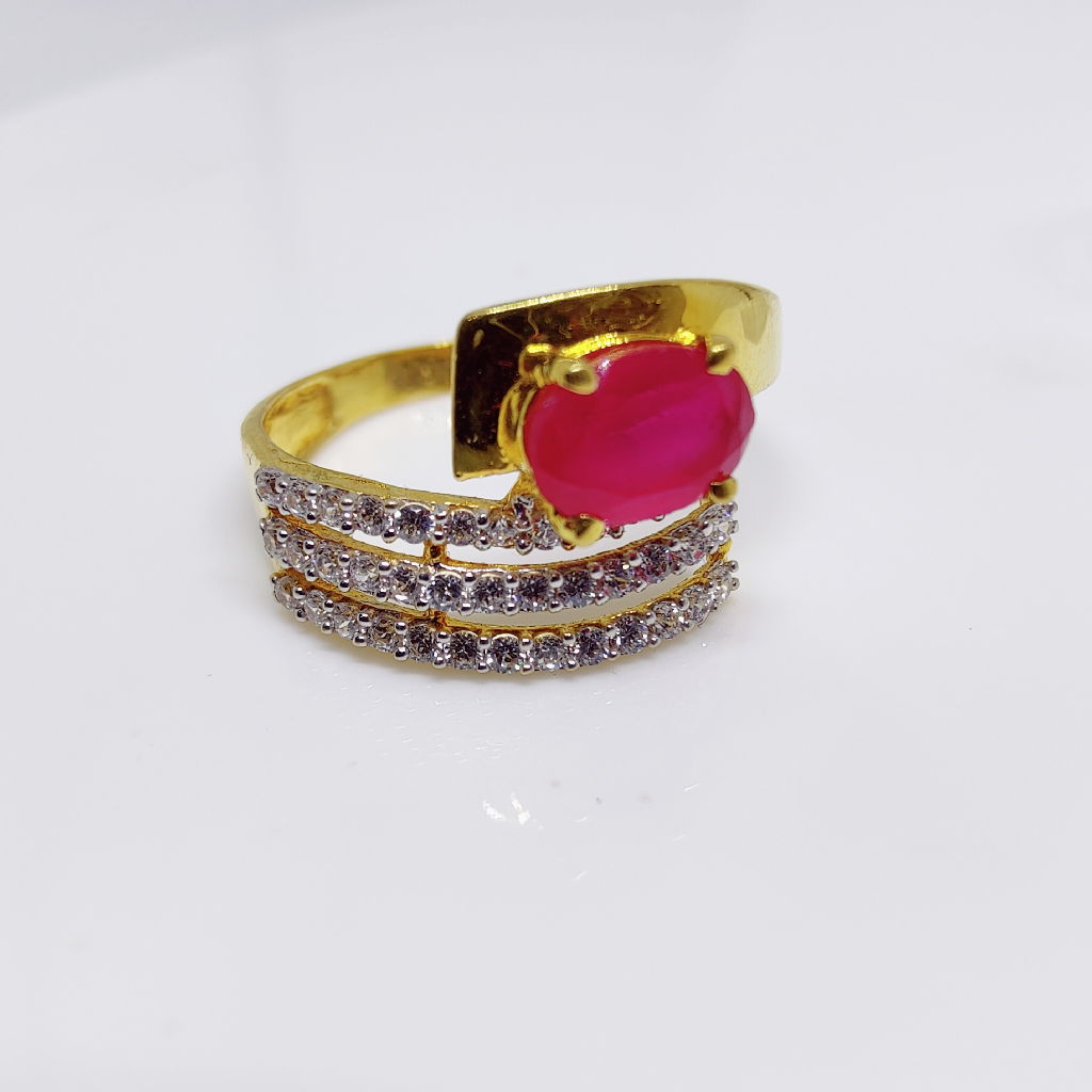 22K Gold Red Colour Stone Ladies Ring