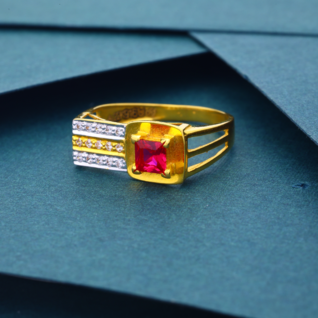 22k 916 Pink Stone Premium Gold Ring For Mens