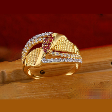 916 Gold Ladies Diamond Red Stone Ring by 