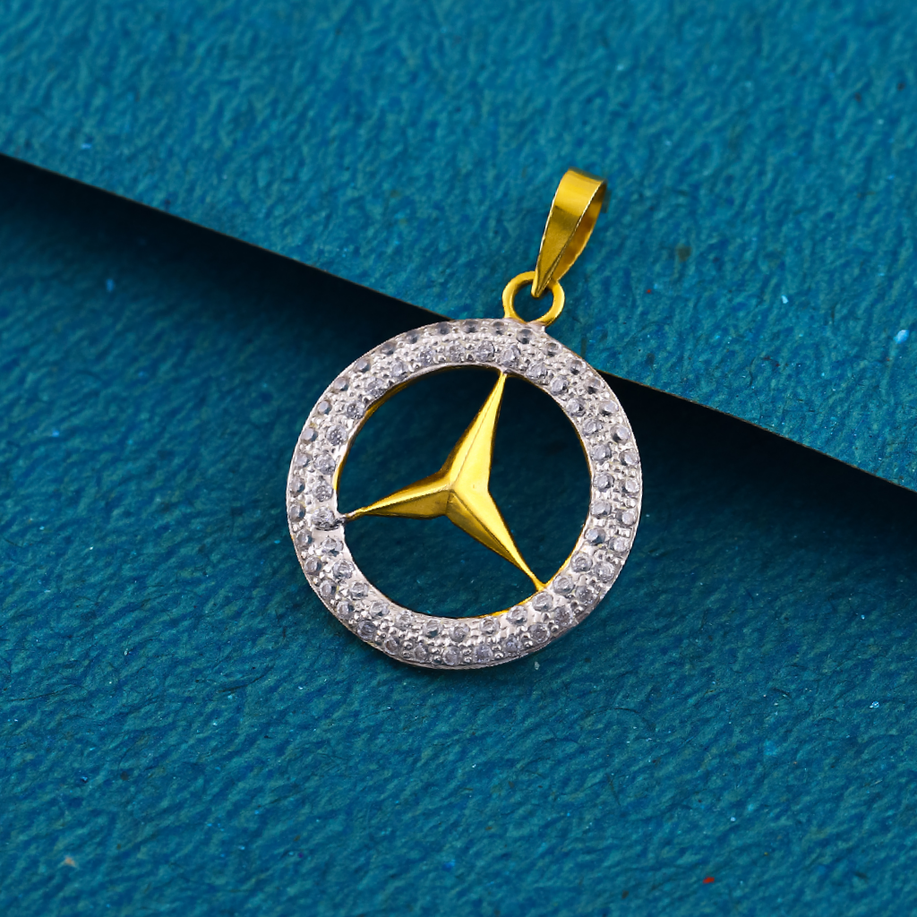 18K Exclusive Mercedes Logo CZ Diamond Gold Pendant For Mens