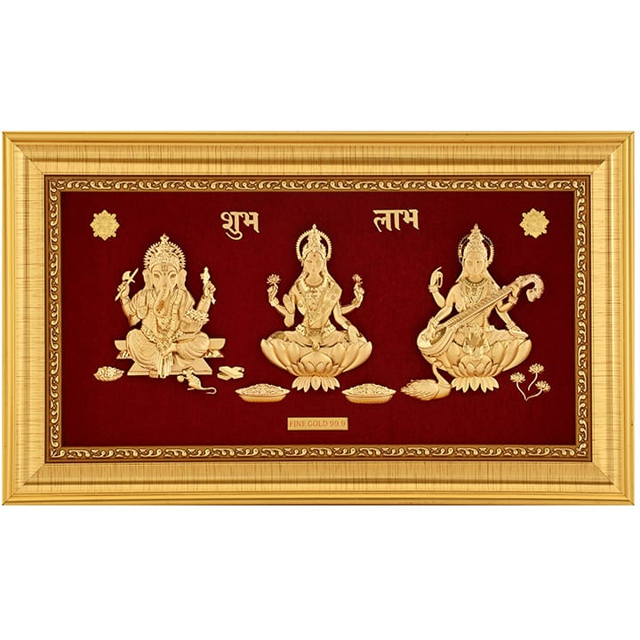 22k gold leaf ganeshji-laxmiji-saraswatiji frame