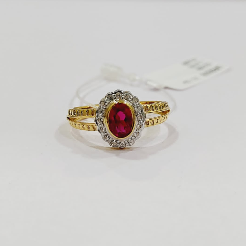 22k Gold Red Colour Stone Oval Shape Cz Ladies Ring