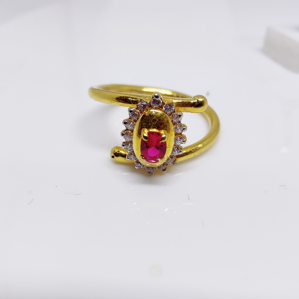 22k gold Trendy beautiful red colour stone cross ladies ring