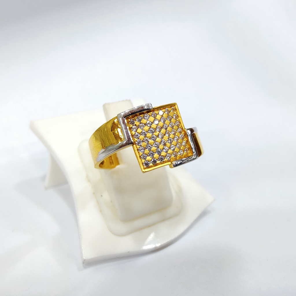 22k gold cz square design gents ring