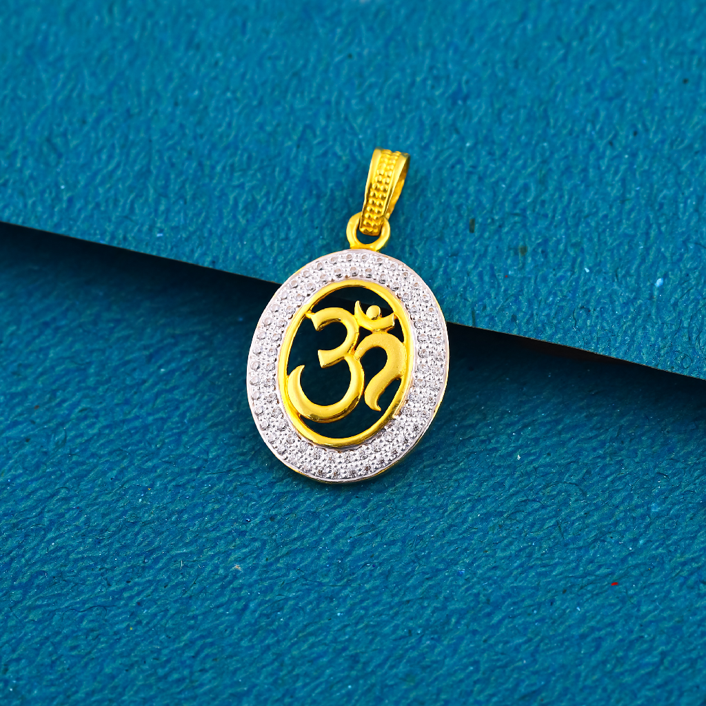 22k gold om diamond Border pendant