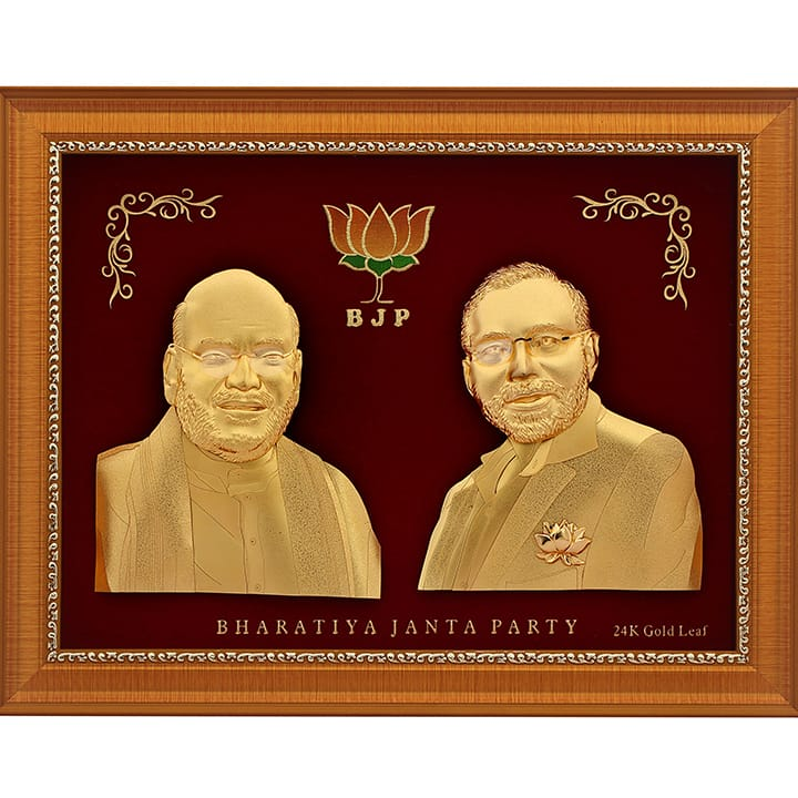 22k gold leaf amit shah and Narendra Modi frame