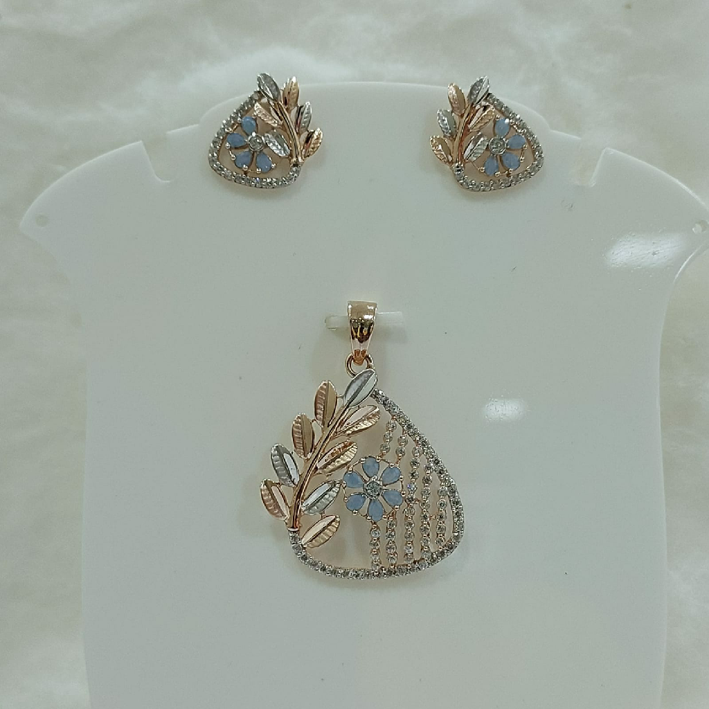 18k gold cz Diamond flower design pendant set