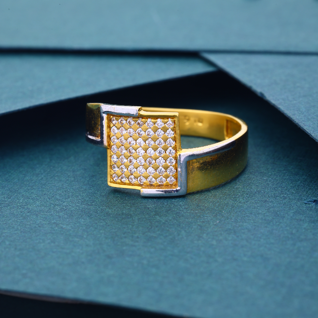 22k gold cz square design gents ring