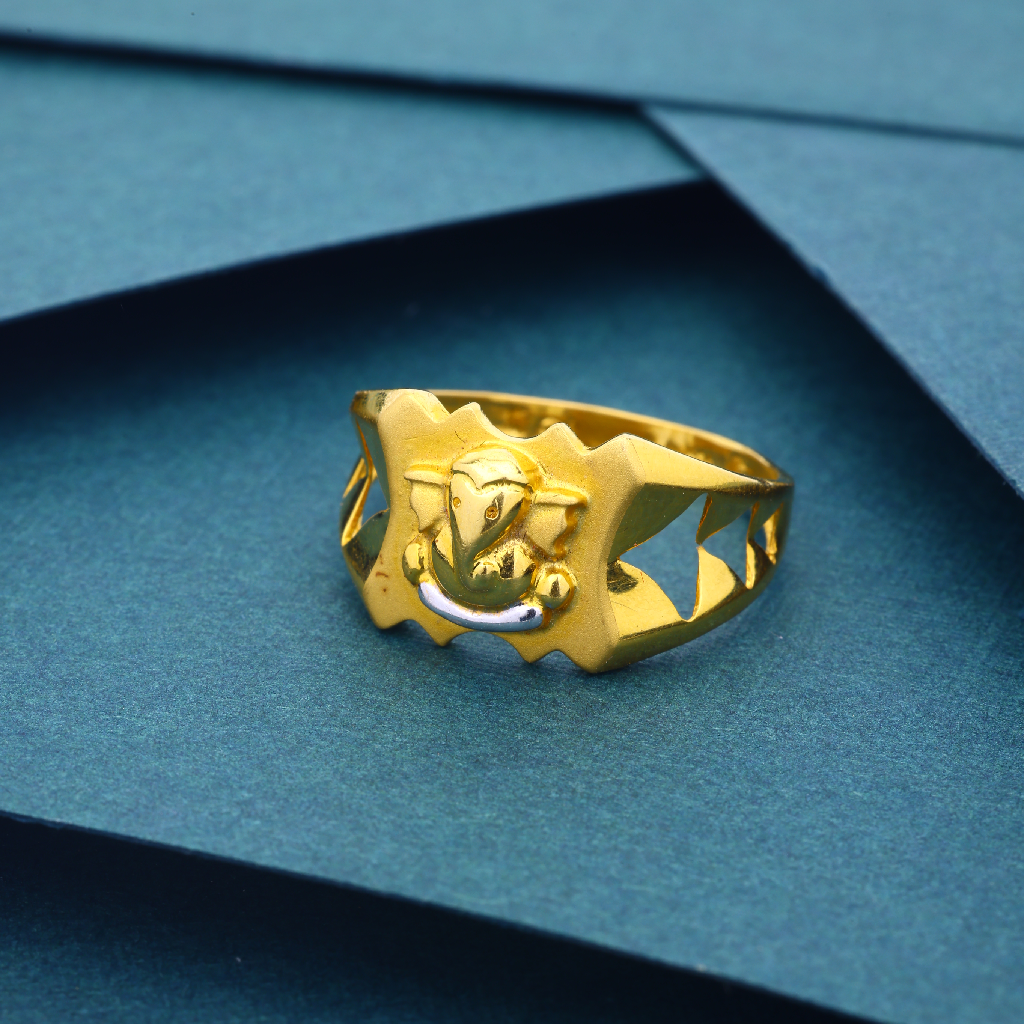 22K 916 Ganesh Design Plain Gold Ring For Mens
