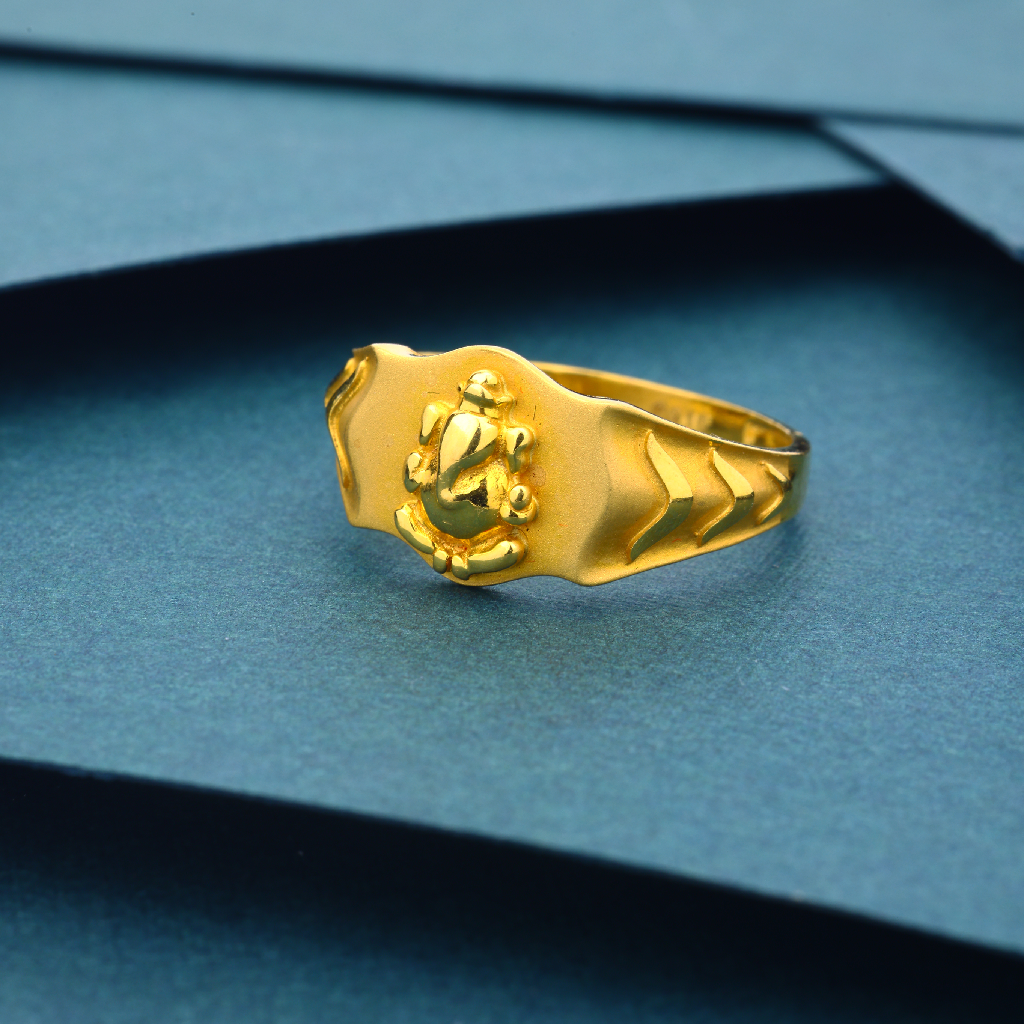 22k 916 Ganpati Design Matt Finish Gold Ring For Men's