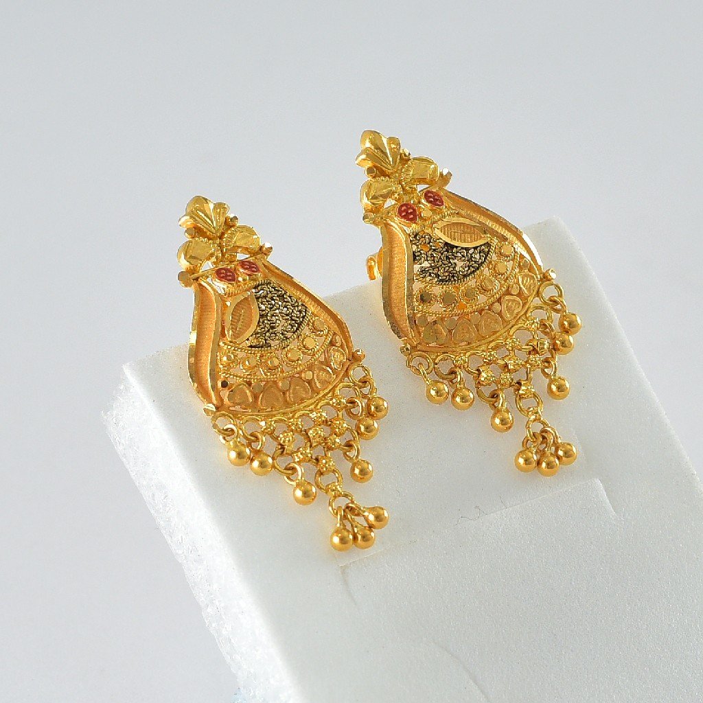 916 Gold Plain Medium Hanging Earrings