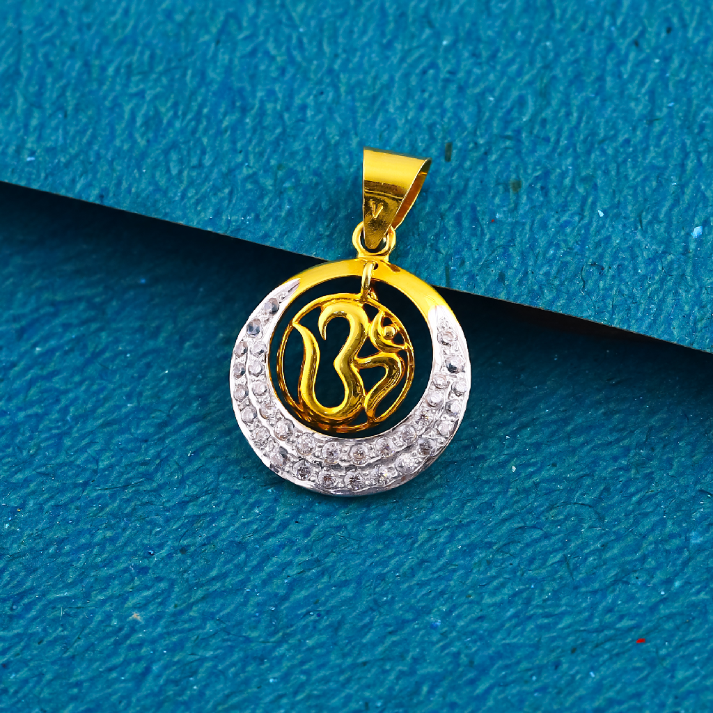 18K Gold Round Shape Om Diamond Pendent