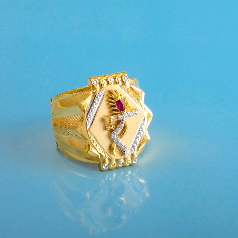 916 gold peacock feather design gents ring