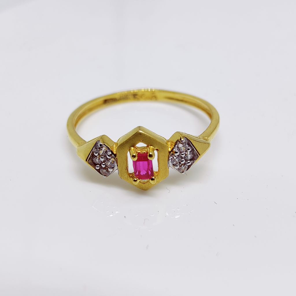 22k gold Elegant red color stone ladies CZ ring