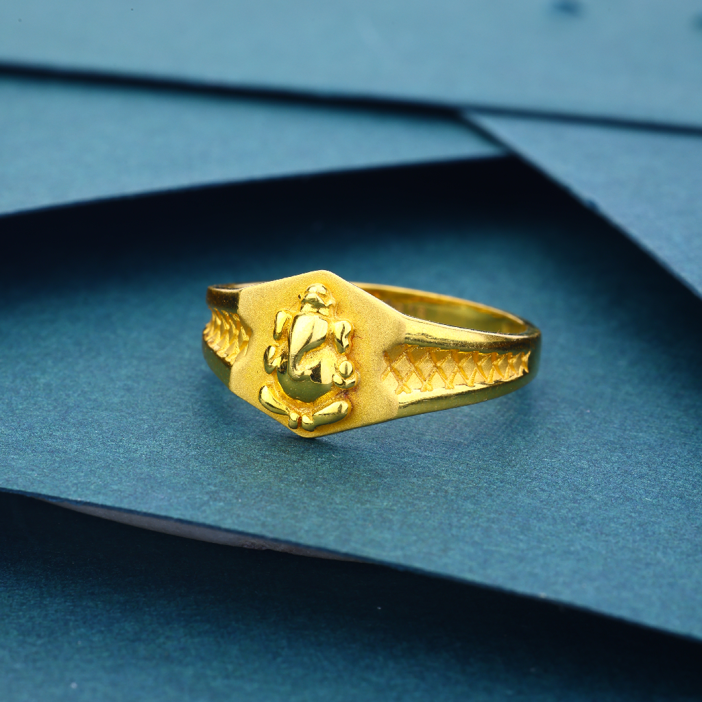22K 916 Ganesh Design Plain Simple Gold Ring For Mens