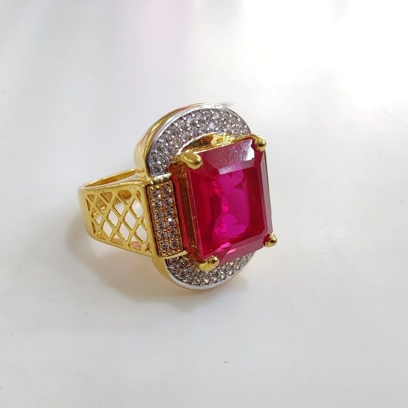 22K Gold Red Colour Stone Gents Ring