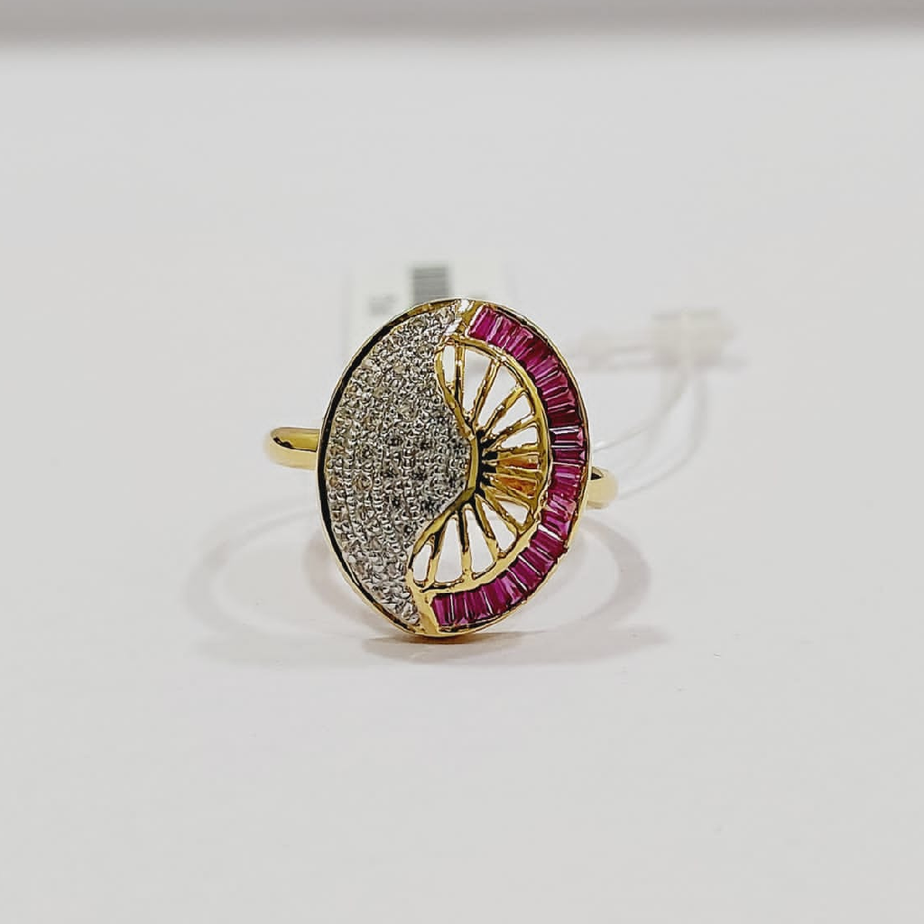 22k Gold Read And Cz Stone Oval Shape Ladies Ring