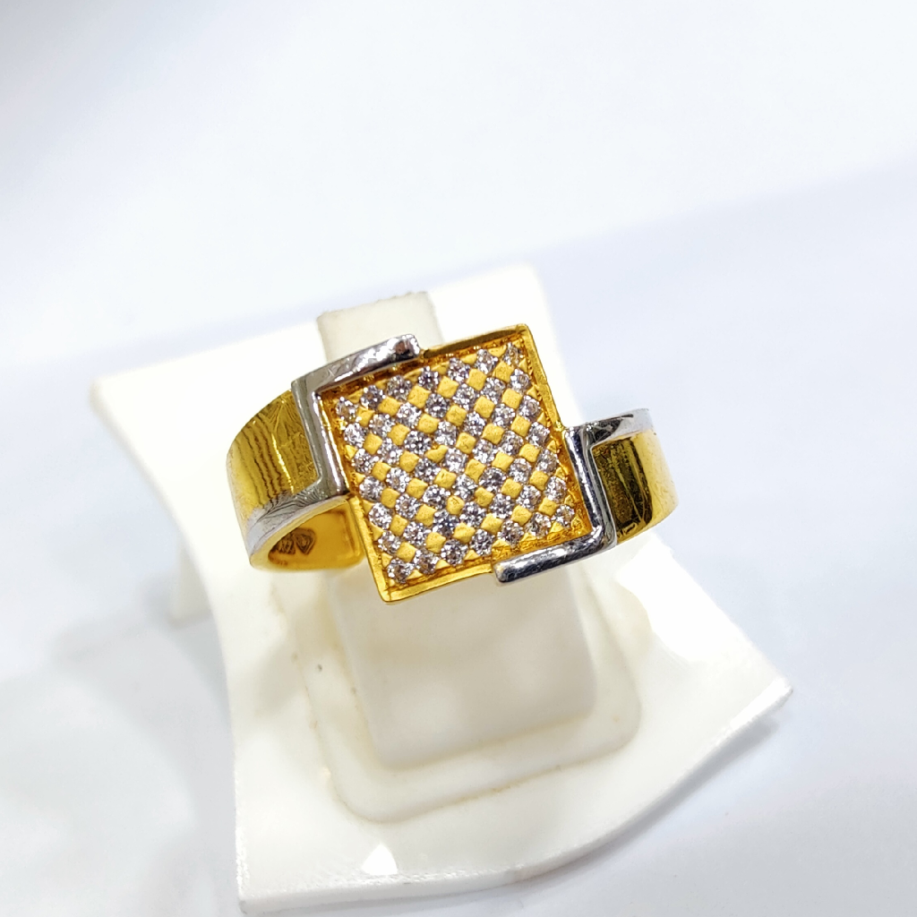 22k gold cz square design gents ring