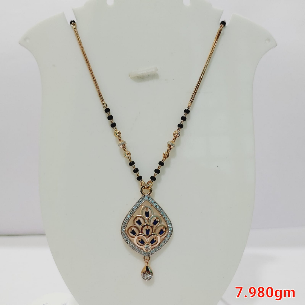 18k gold single line rose gold diamond mangalsutra