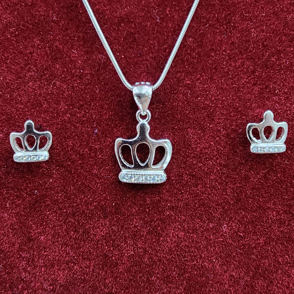 925 Sterling Silver Crown Design Pendant Set