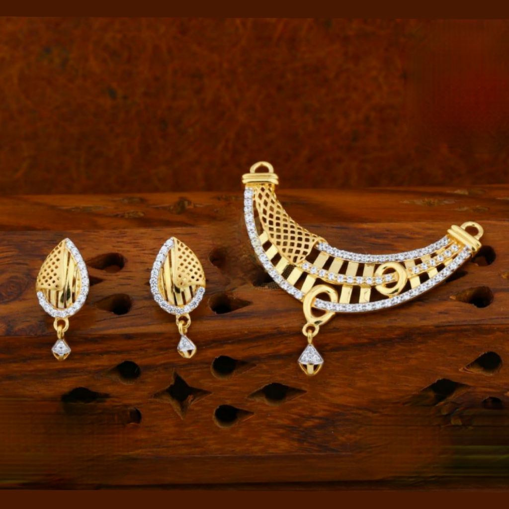 22k gold cz Calligraphy design mangalsutra pendant set