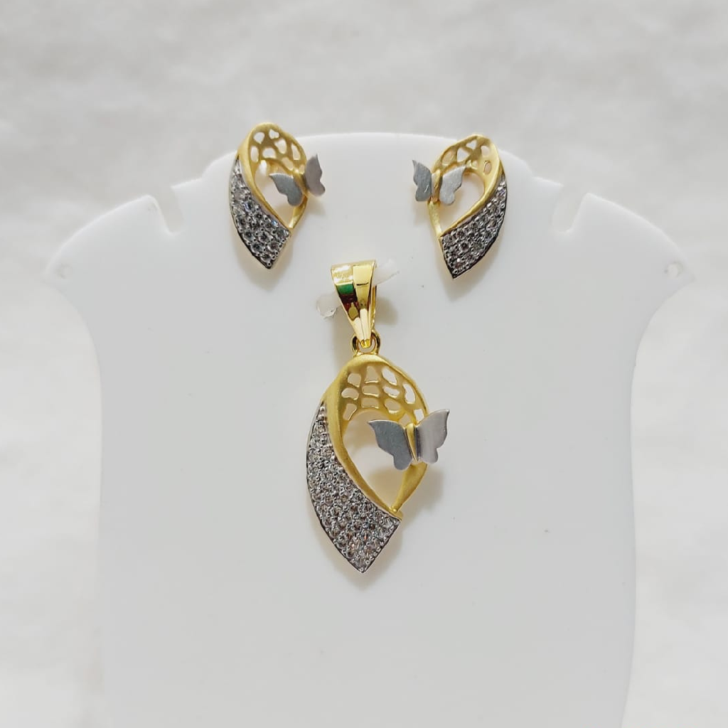 916 gold butterfly diamond pendant set