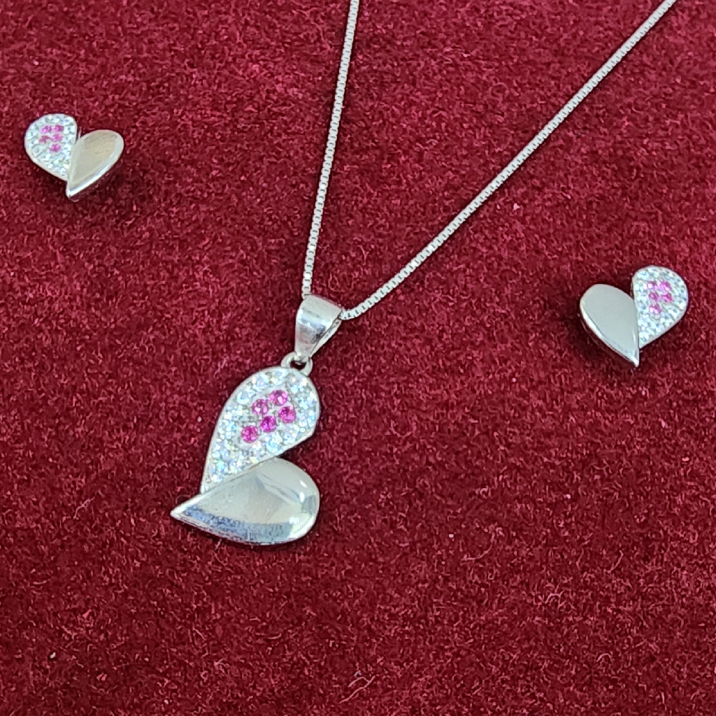 925 Sterling Silver Heart Shape Chain Pendant Set