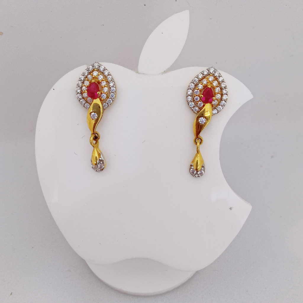 916 Gold Hanging Red Colour Diamond Tops