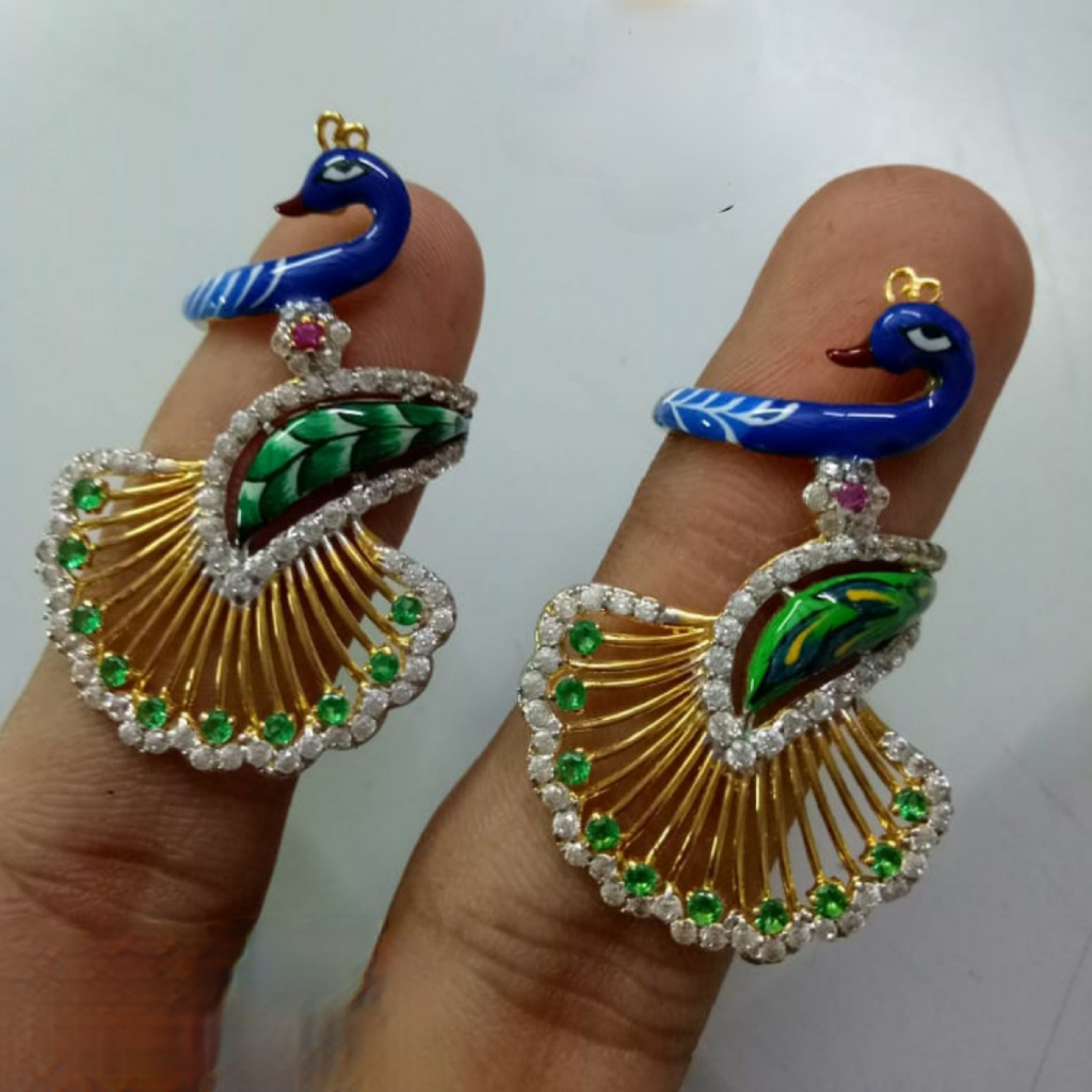 916 gold diamond peacock design with meenakari ring