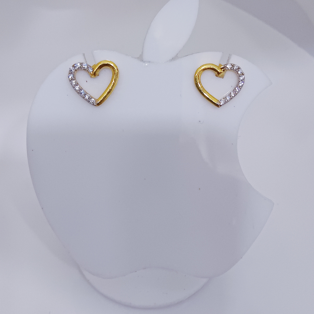 916 gold plain and diamond heart shape earring