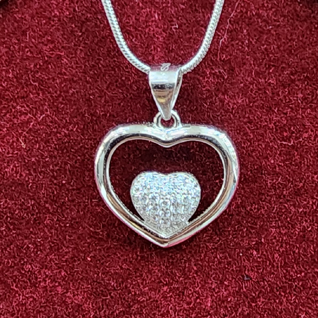 925 Sterling Silver Heart Shape Pendant Set