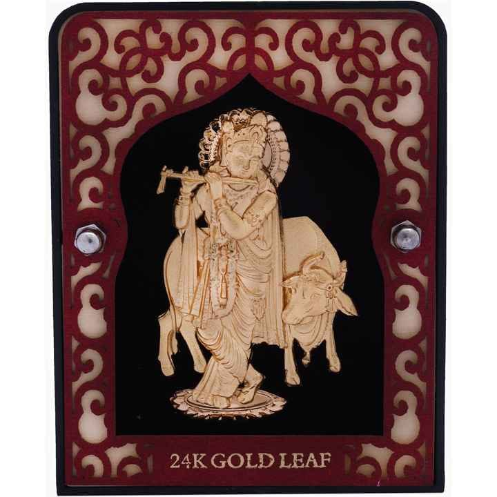 24k gold leaf krishna with cow frame