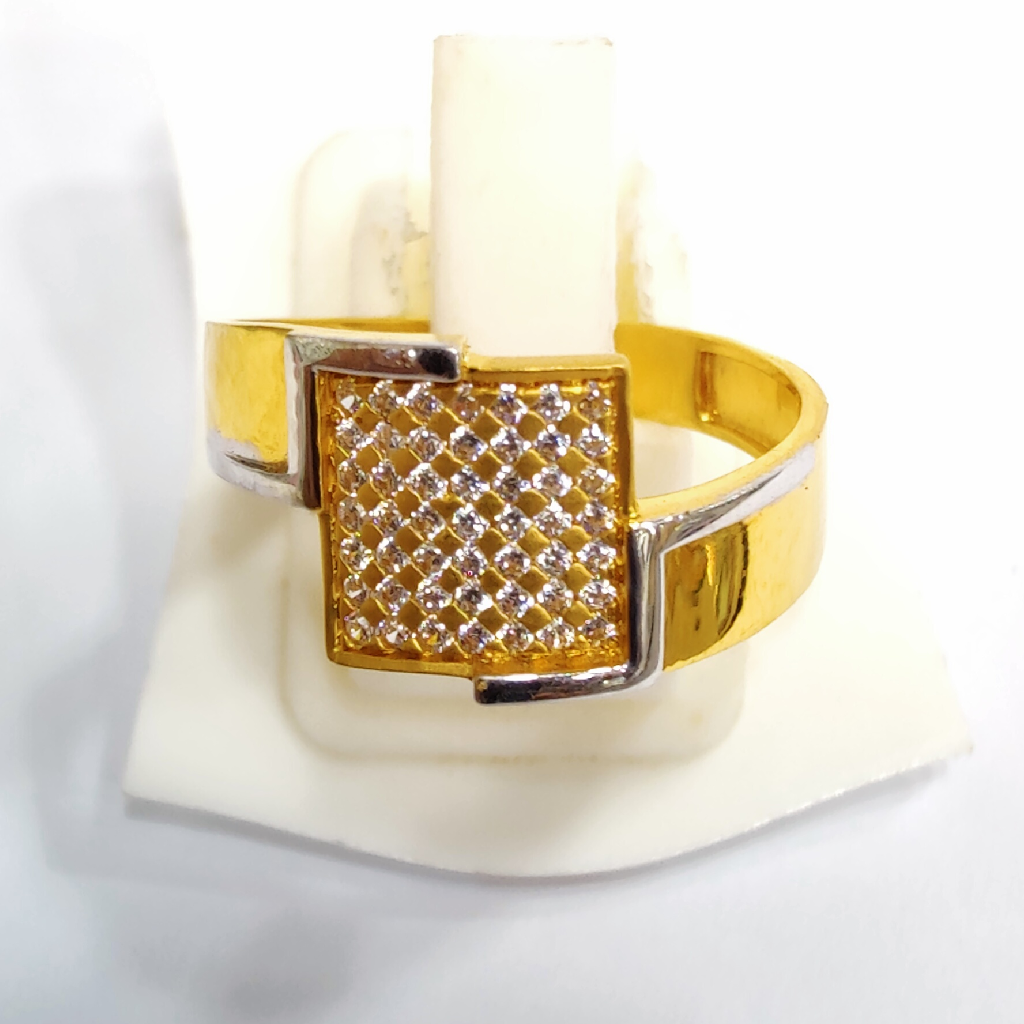 22k gold cz square design gents ring