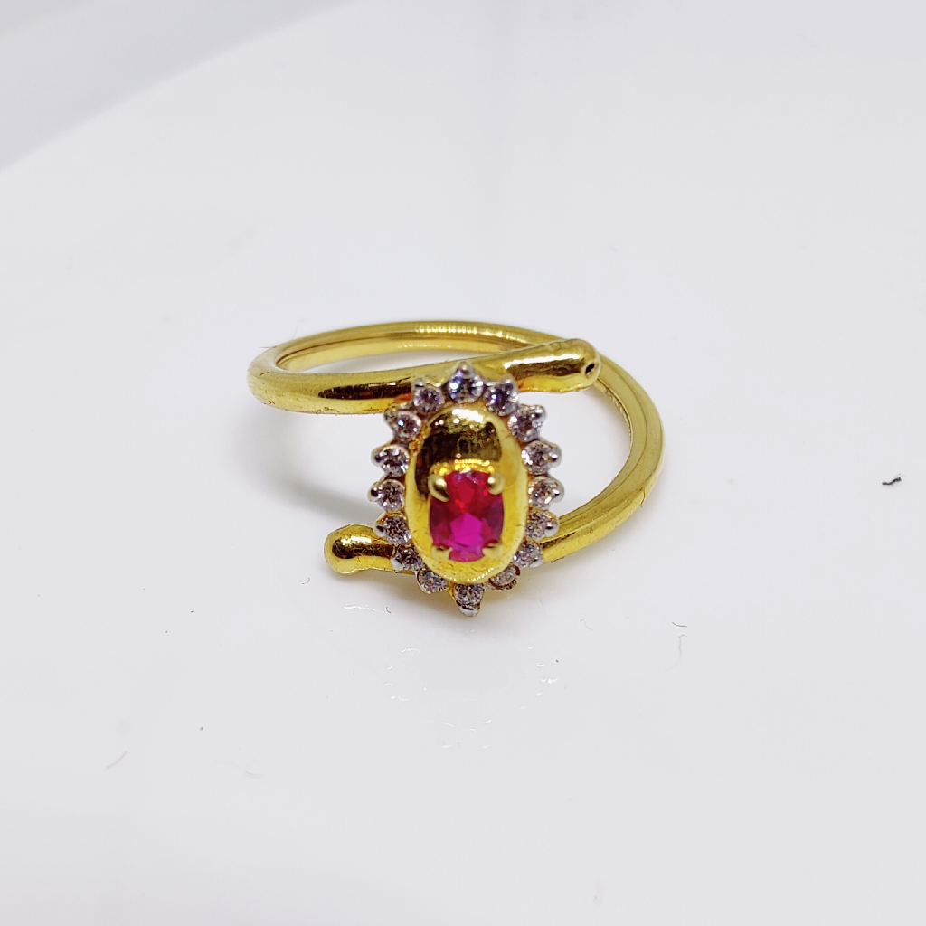 22k gold Trendy beautiful red colour stone cross ladies ring